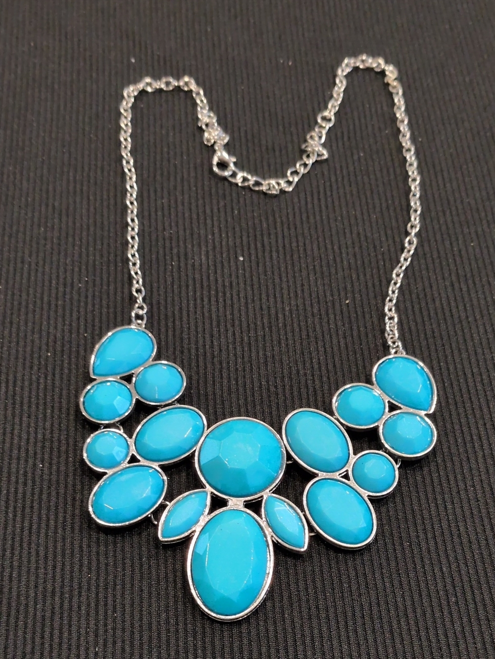 Turquoise Tone Statement Bib Necklace 10.5"- Women Jewelry